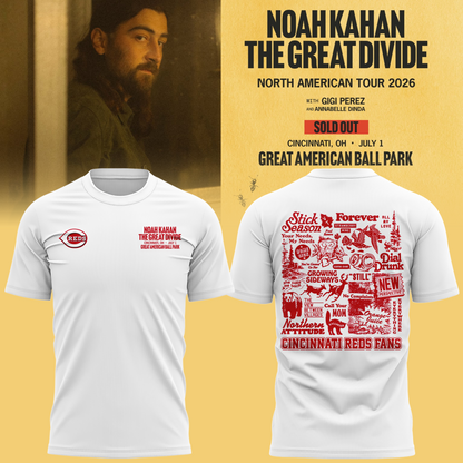 Limited Edtion Noah Kahan x Cincinnati Reds White Tshirt 2026
