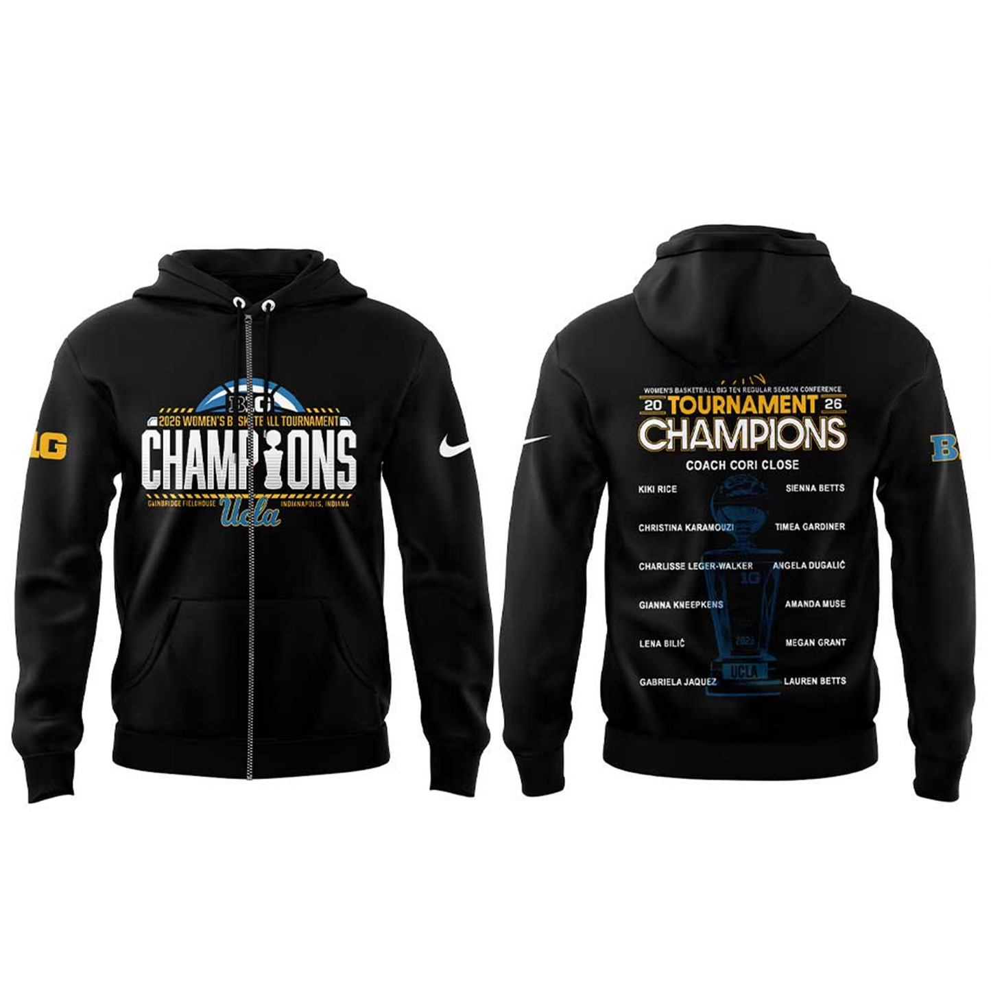 UCLA Women’s Basketball 2026 Big Ten Regular Season Conference Championship Black Zip Hoodie