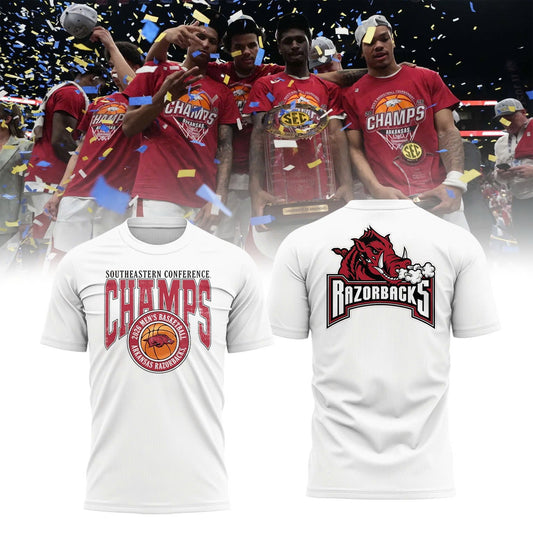 Arkansas Razorbacks Men's Basketball 2026 SEC Tournament Champions Locker Room Short Sleeve T-Shirt