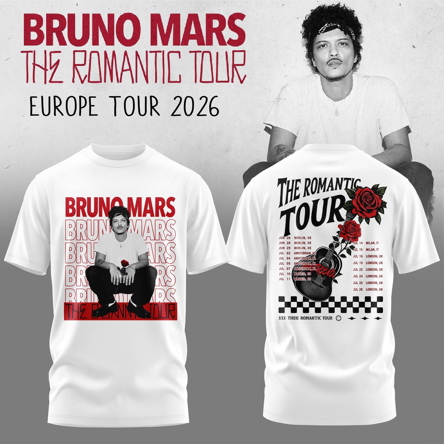 _Bruno Mars – The Romantic Tour US & UK 2026 Limited Tshirt