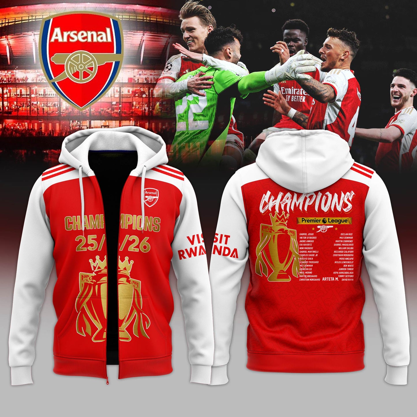 Arsenal Premier League Champions 25/26 ZipHoodie Limited Edition