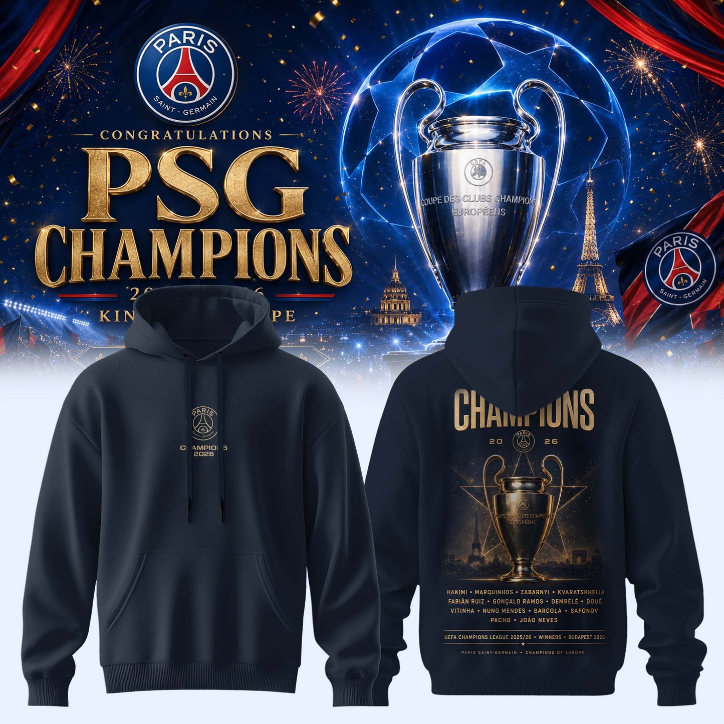 PSG Champions League Winners 25/26 Hoodie