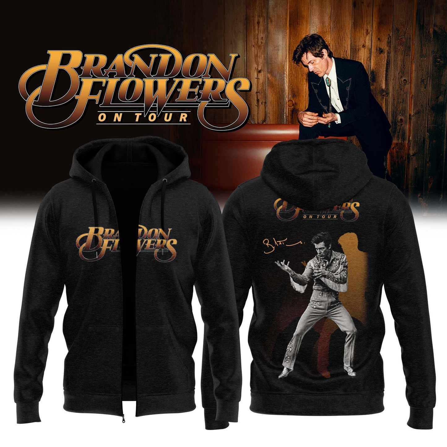 ,,,Brandon Flowers On Tour 2026 Limited Edition Signature – Zip Hoodie