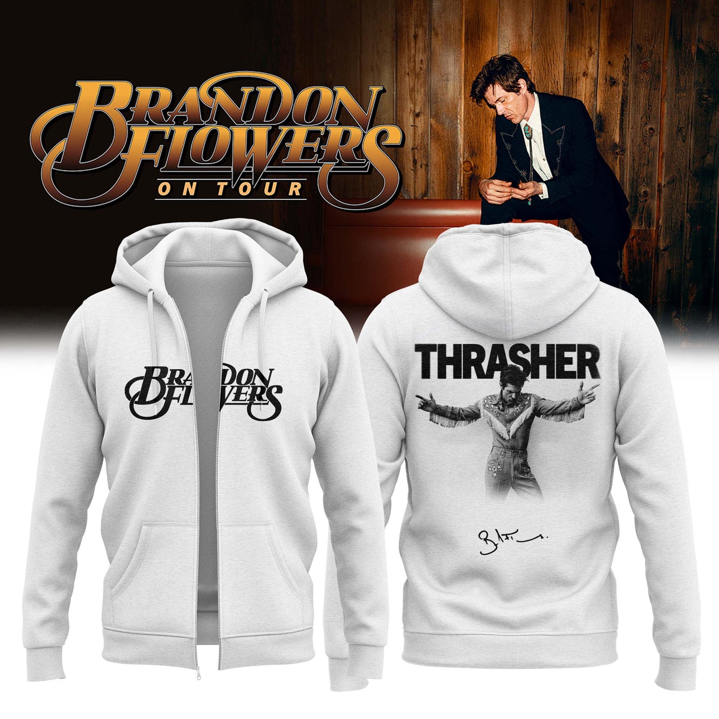 ,,,Brandon Flowers On Tour 2026 Limited Edition Signature – Zip Hoodie