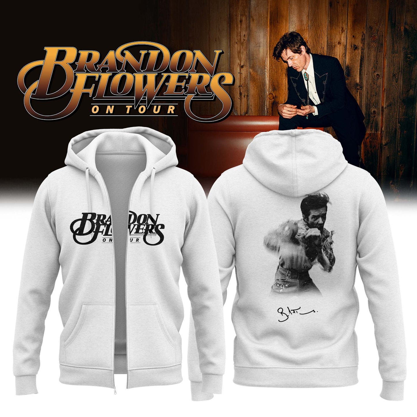 ,,,Brandon Flowers On Tour 2026 Limited Edition Signature – Zip Hoodie