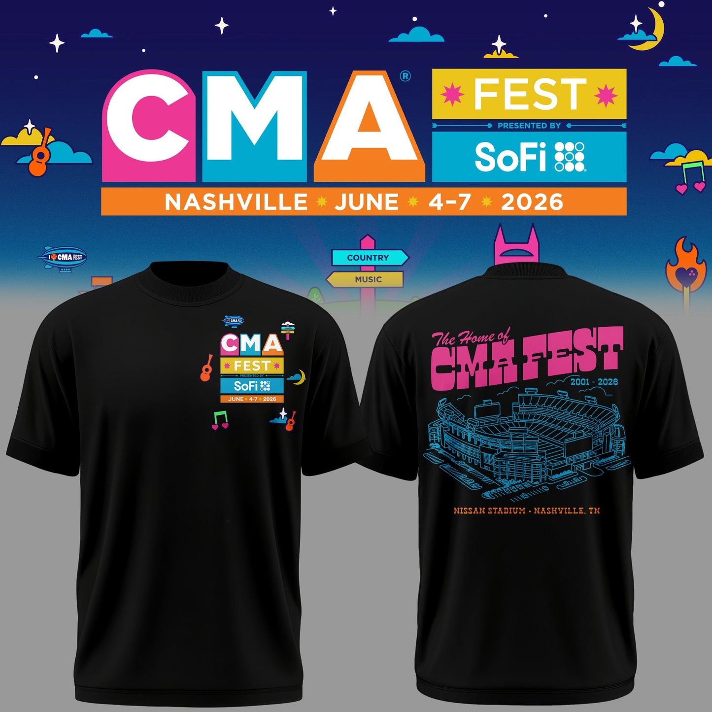 Limited Edition CMA FEST Nissan Stadium Black Tshirt 2026