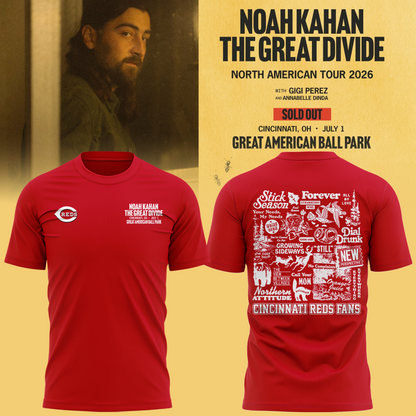 Limited Edtion Noah Kahan x Cincinnati Reds Red Tshirt 2026