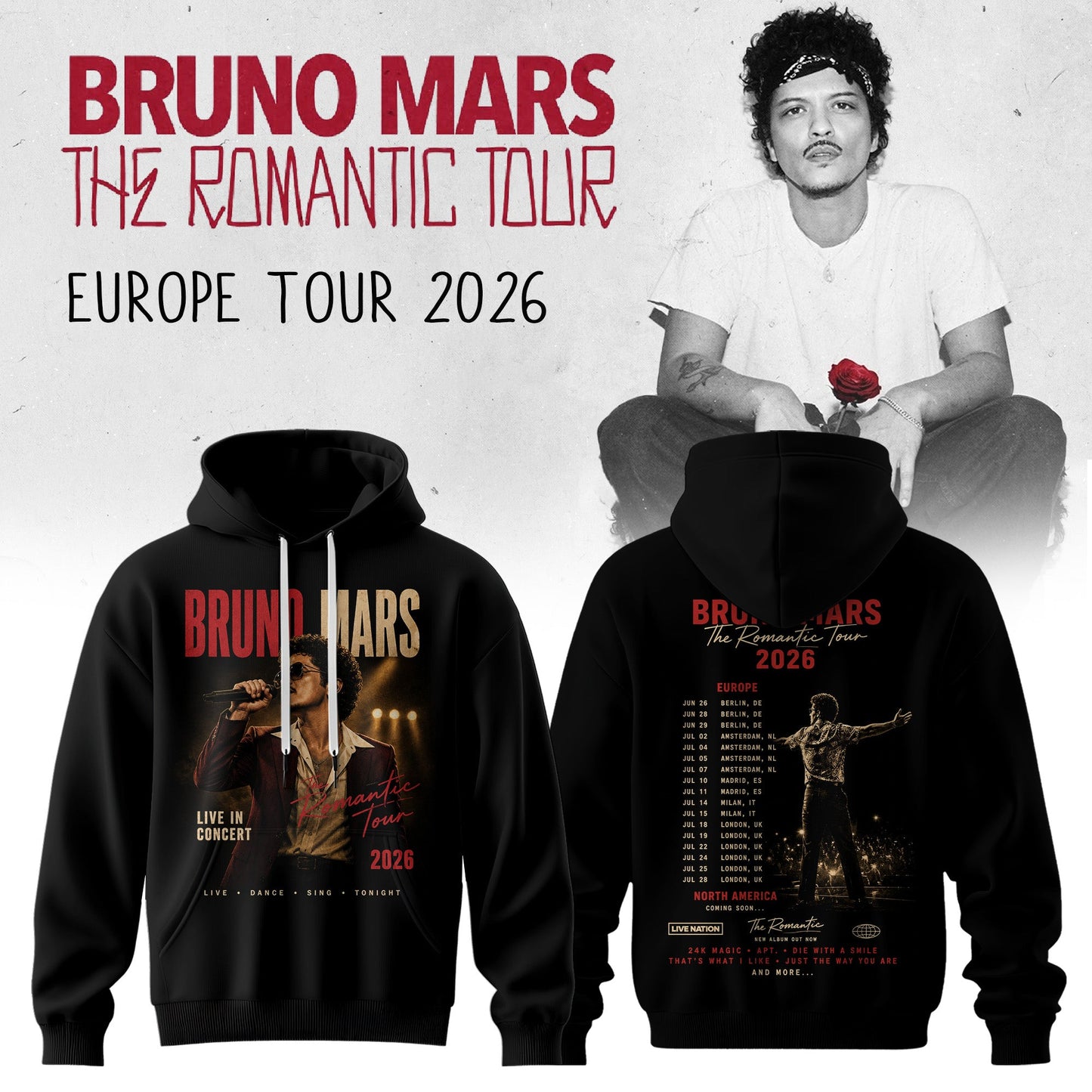 _Bruno Mars – The Romantic Tour US & UK 2026 Limited Hoodie