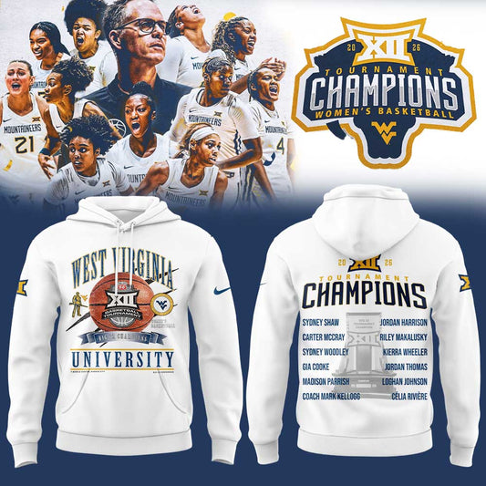 WVU Women’s Basketball 2026 Big 12 Women’s Basketball Tournament Championship White Hoodie