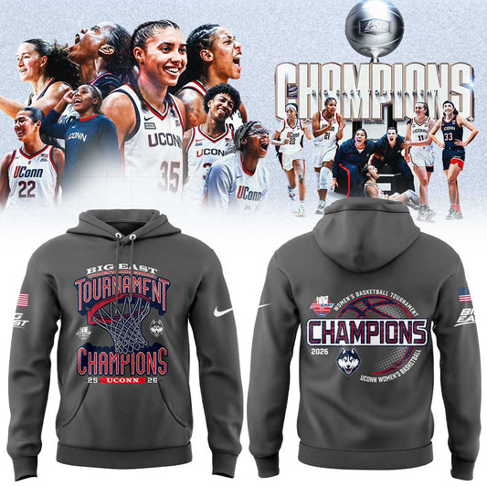UConn Women’s Basketball 2026 BIG EAST Tournament Champions Gray Hoodie V2