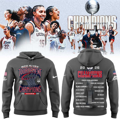 UConn Women’s Basketball 2026 BIG EAST Tournament Champions Gray Hoodie