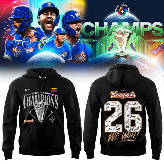 Team Beisbol Venezuela 2026 World Baseball Classic Champions Black Hoodie V5