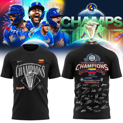 Team Beisbol Venezuela 2026 World Baseball Classic Champions Signature Black Shirt