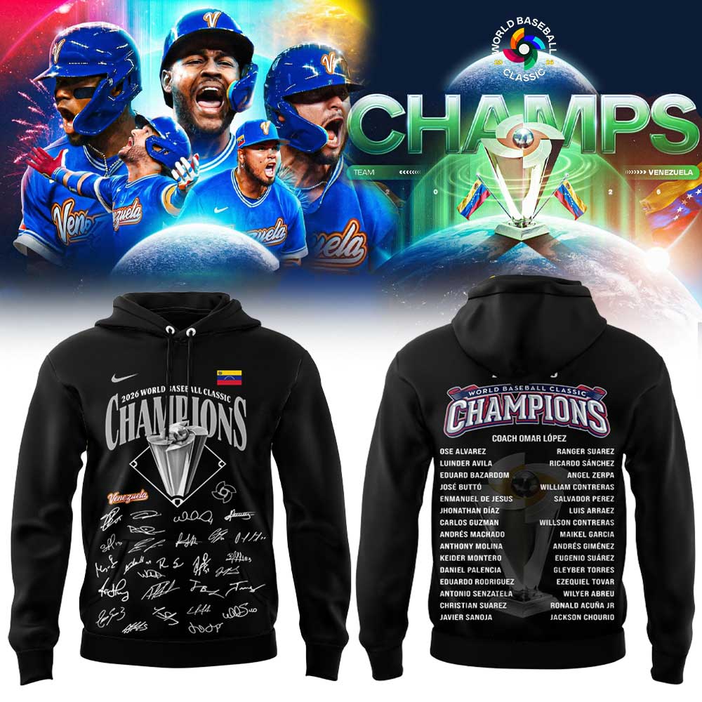 Team Beisbol Venezuela 2026 World Baseball Classic Champions Signature Black Hoodie V2