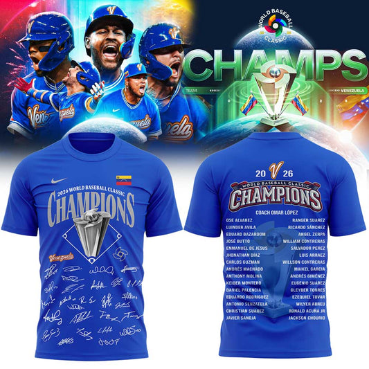 Team Beisbol Venezuela 2026 World Baseball Classic Champions Signature Blue Shirt V2