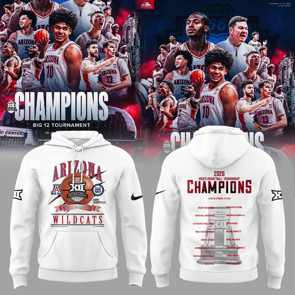 A Wildcats 2026 Big 12 Men’s Basketball Tournament Championship White Hoodie V2