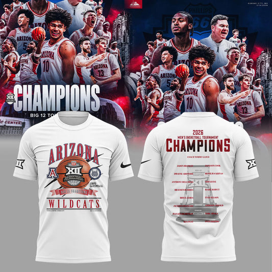 A Wildcats 2026 Big 12 Men’s Basketball Tournament Championship White Shirt V2