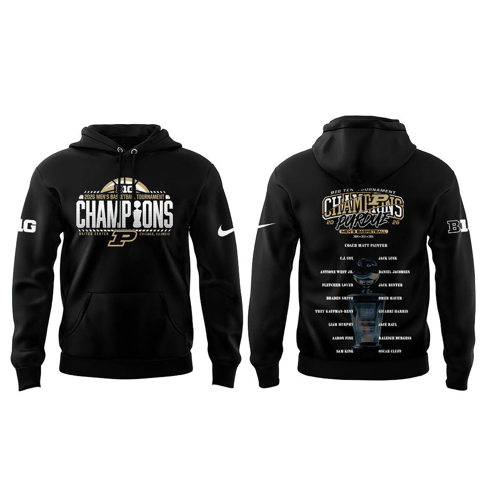 .Purdue Boilermakers 2026 Big Ten Men’s Basketball Tournament Champions Hoodie Black V2