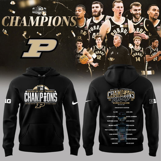 .Purdue Boilermakers 2026 Big Ten Men’s Basketball Tournament Champions Hoodie Black V2