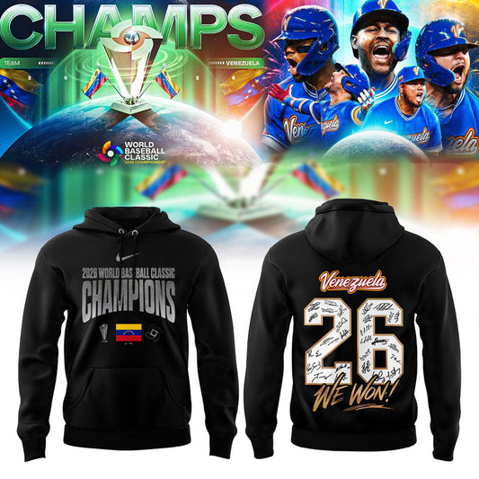 Team Beisbol Venezuela 2026 World Baseball Classic Champions Black V6 Hoodie