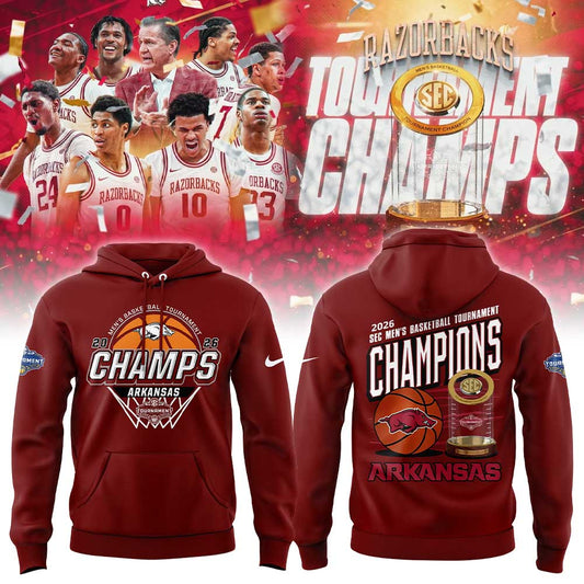 A Razorbacks Basketball 2026 SEC Men’s Basketball Tournament Champions Red Hoodie V3