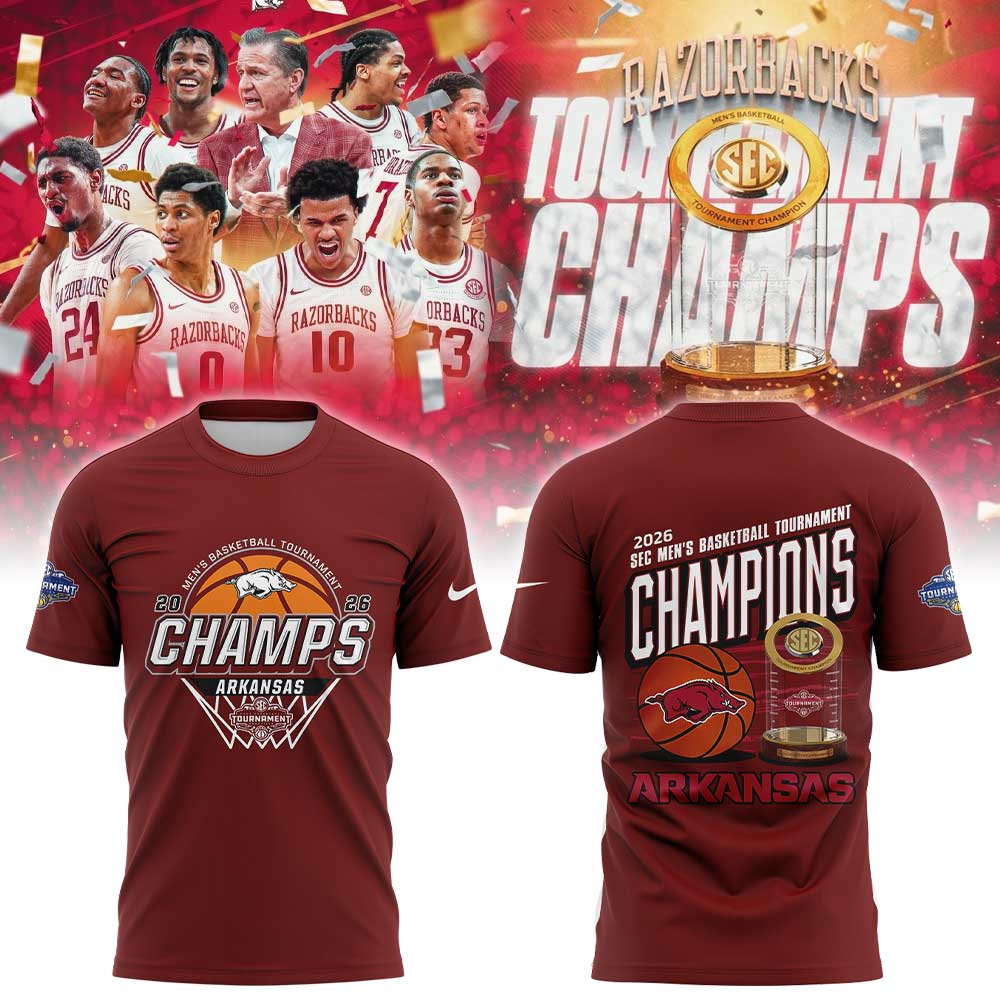 A Razorbacks Basketball 2026 SEC Men’s Basketball Tournament Champions Red Shirt V3