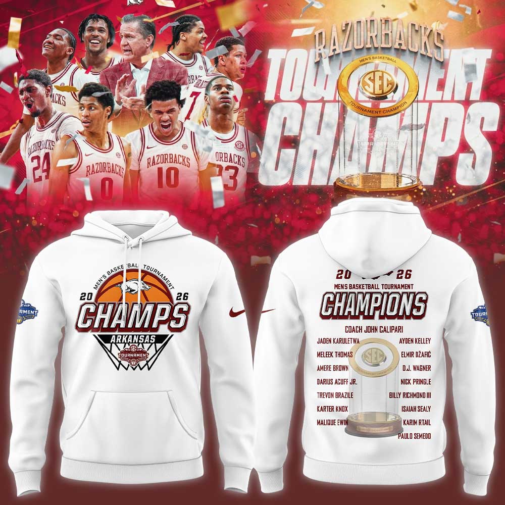 A Razorbacks Basketball 2026 SEC Men’s Basketball Tournament Champions White Hoodie