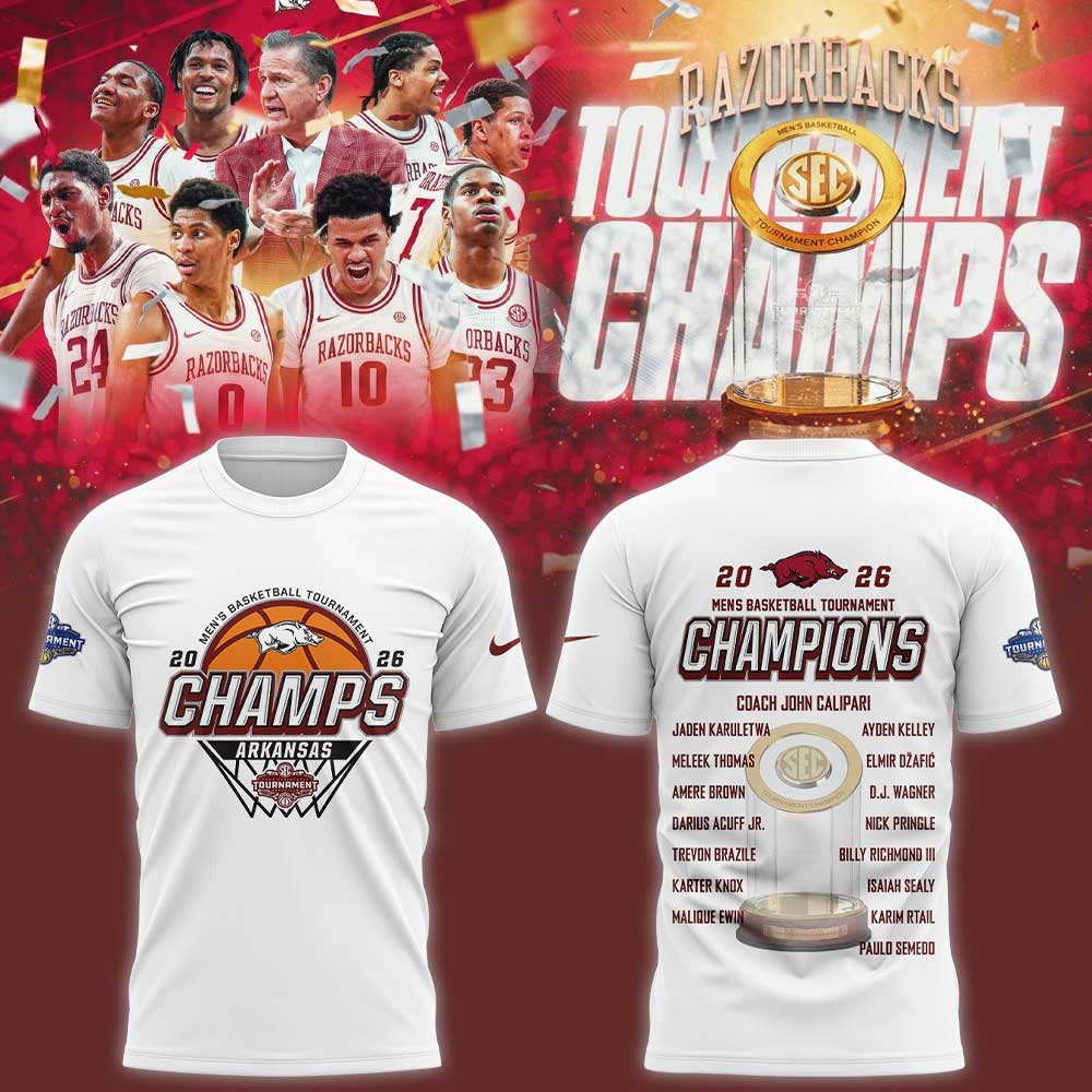 A Razorbacks Basketball 2026 SEC Men’s Basketball Tournament Champions White Shirt
