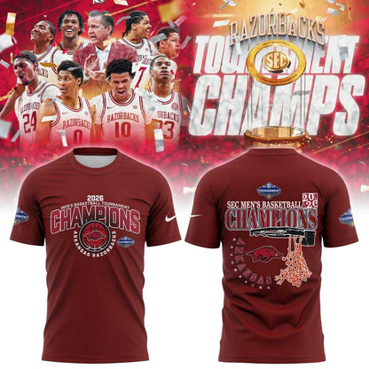 A Razorbacks Basketball 2026 SEC Men’s Basketball Tournament Champions Red Shirt V2