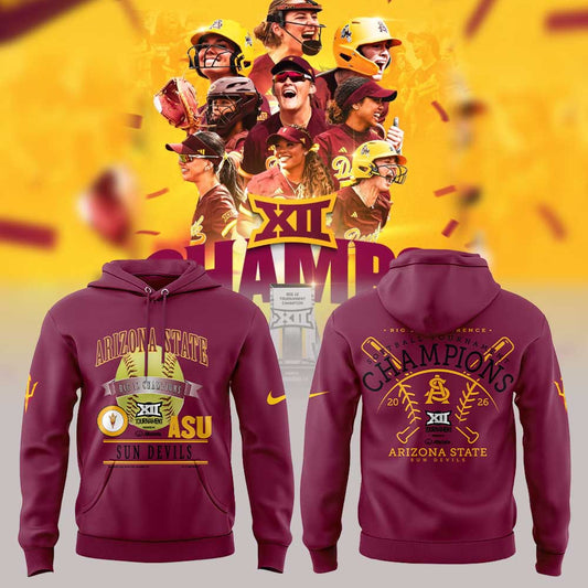 Arizona State Sun Devils 2026 Softball Tournament Champions Locker Room Hoodie Red V2