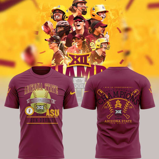 Arizona State Sun Devils 2026 Softball Tournament Champions Locker Room Shirt Red V2