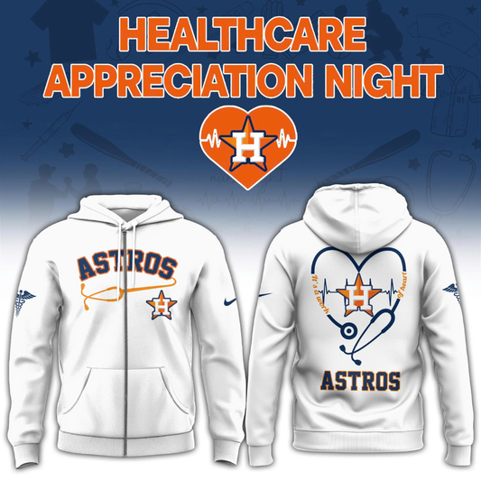 2026 Houston Astros Healthcare Appreciation Night Limited Edition ZIP Hoodie Jogger And Cap White Outfit