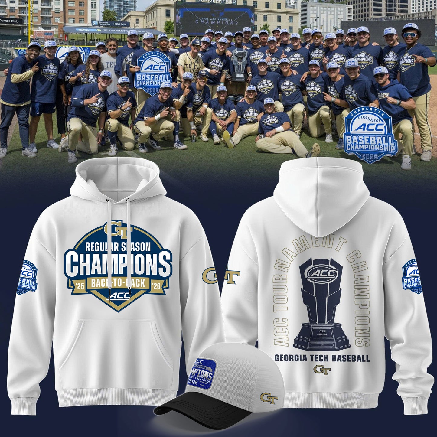 .GT.Yellow Jackets 2026 ACC Tournament & Regular Season Back2Back Champions Hoodie