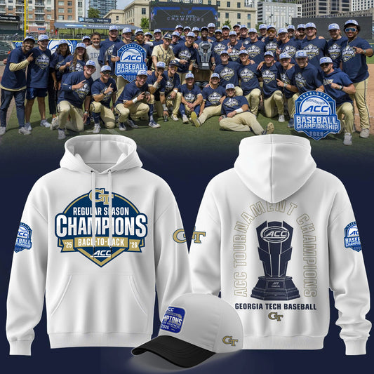 .GT.Yellow Jackets 2026 ACC Tournament & Regular Season Back2Back Champions Hoodie