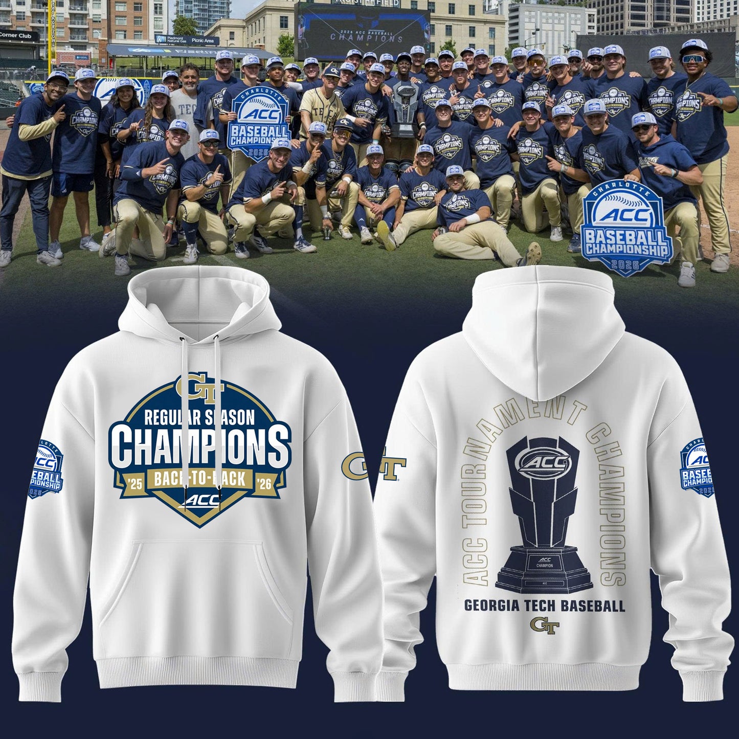 .GT.Yellow Jackets 2026 ACC Tournament & Regular Season Back2Back Champions Hoodie