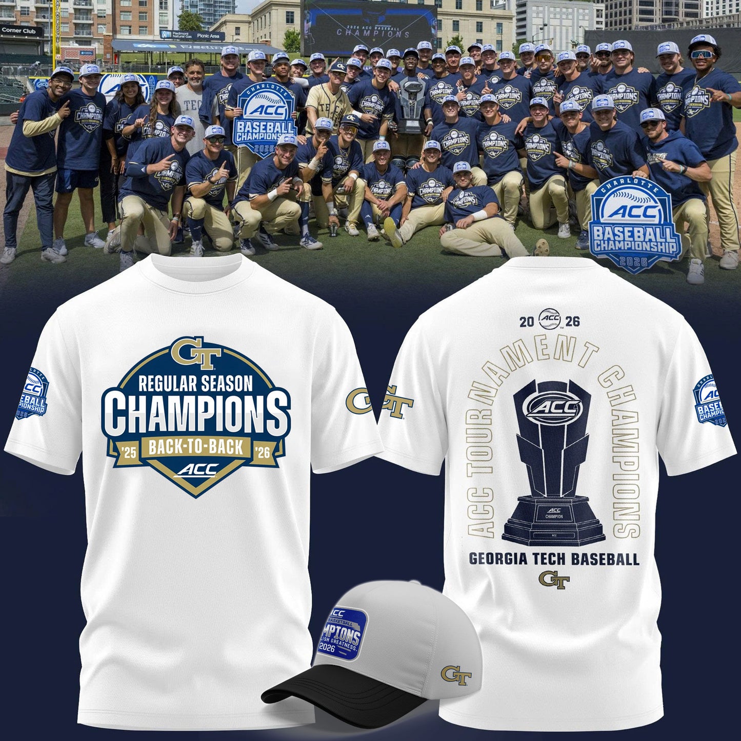 .GT.Yellow Jackets 2026 ACC Tournament & Regular Season Back2Back Champions Shirt