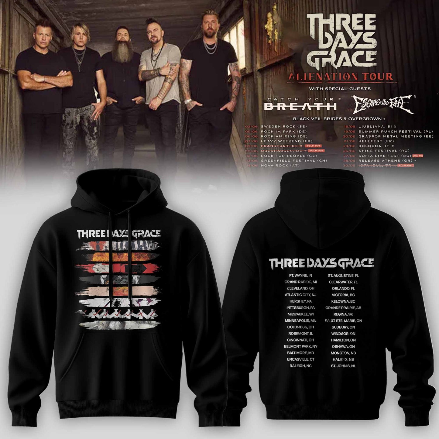 THREE DAYS GRACE – ALIENATION TOUR 2026 OFFICIAL HOODIE COLLECTION