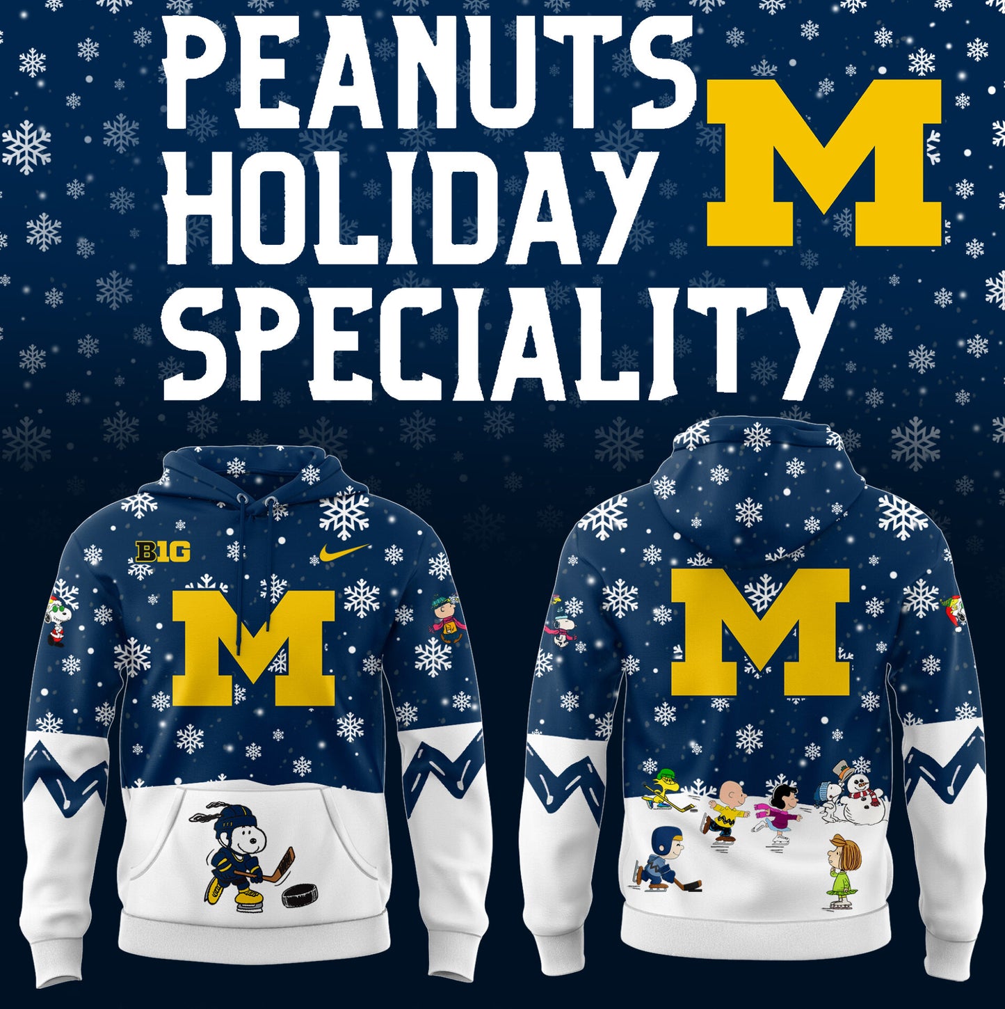 Limited Edition Michigan Ice Hockey Peanuts Holiday Speciality Hoodie 2024