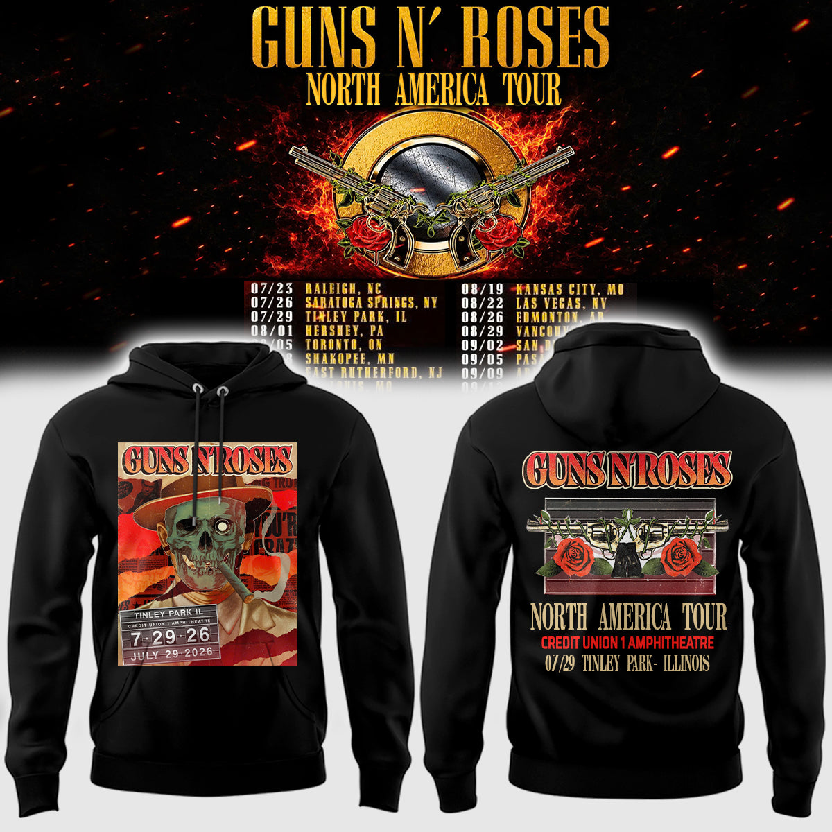 Limited Edition Guns N’ Roses “World Tour 2026” At Credit Union 1 Amphitheatre Hoodie
