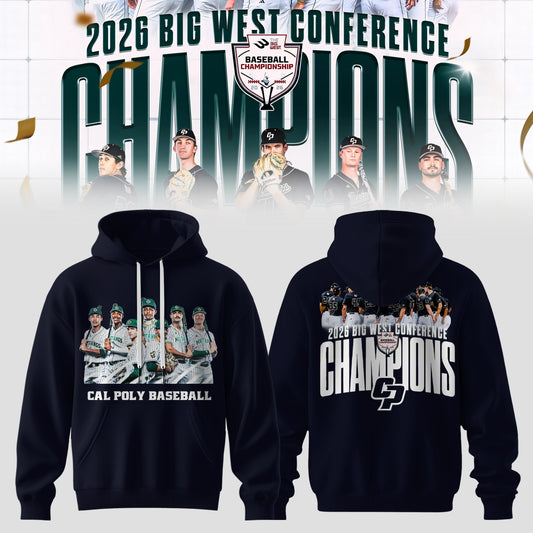 _Big West Conference 2026 Champions – Cal Poly Mustangs Baseball Hoodie