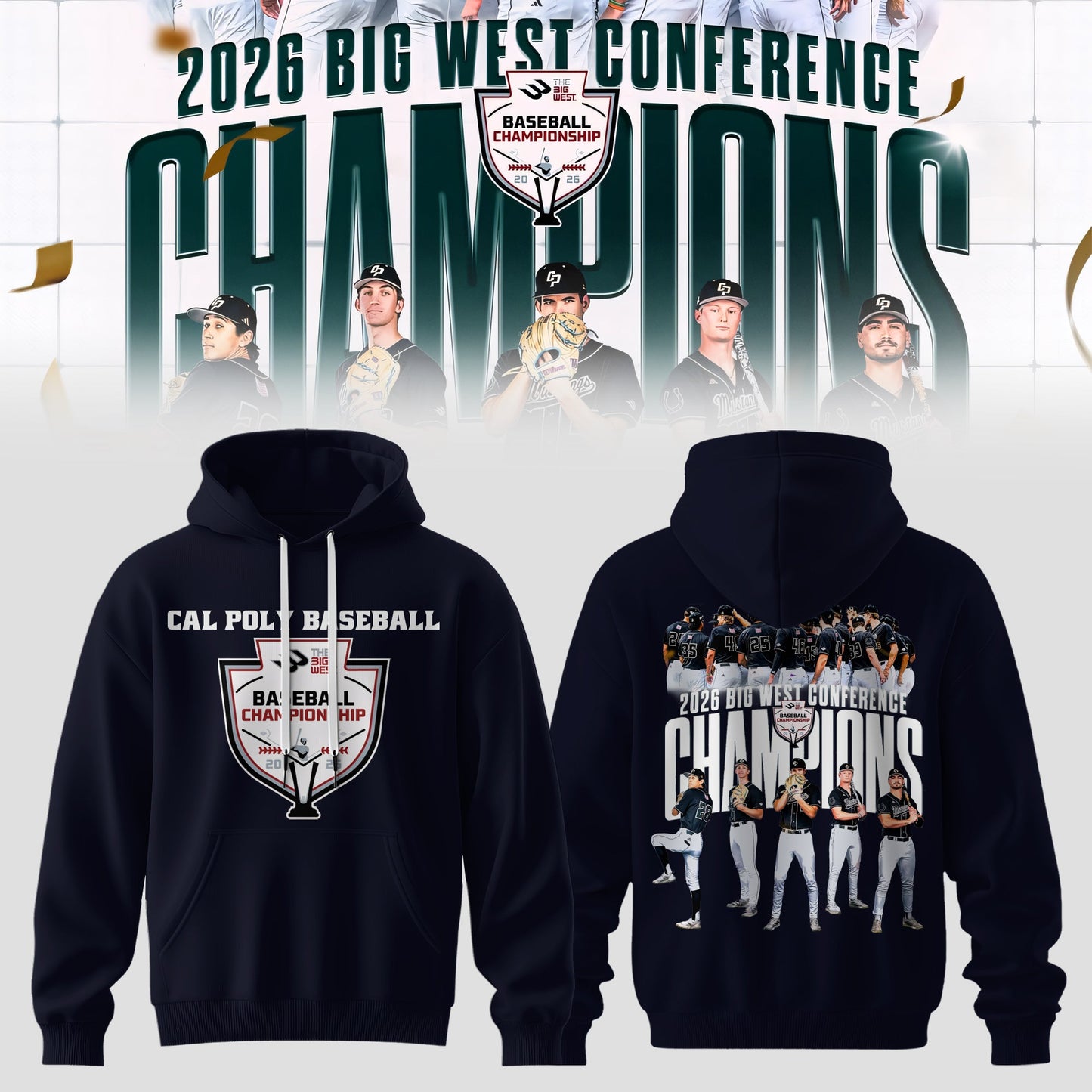 _Big West Conference 2026 Champions – Cal Poly Mustangs Baseball Hoodie