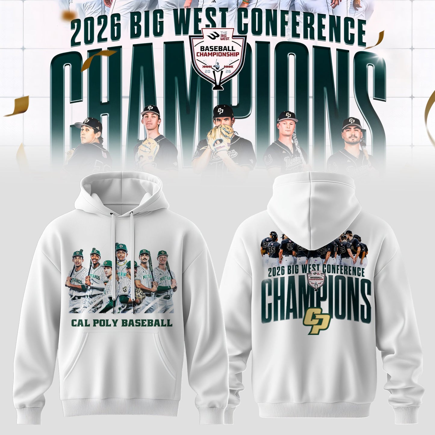 _Big West Conference 2026 Champions – Cal Poly Mustangs Baseball Hoodie