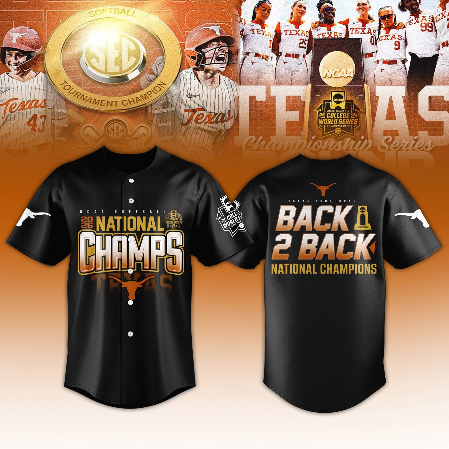 ,Texas Longhorns SoftBall Championship 2026 Women’s College World Series Jersey