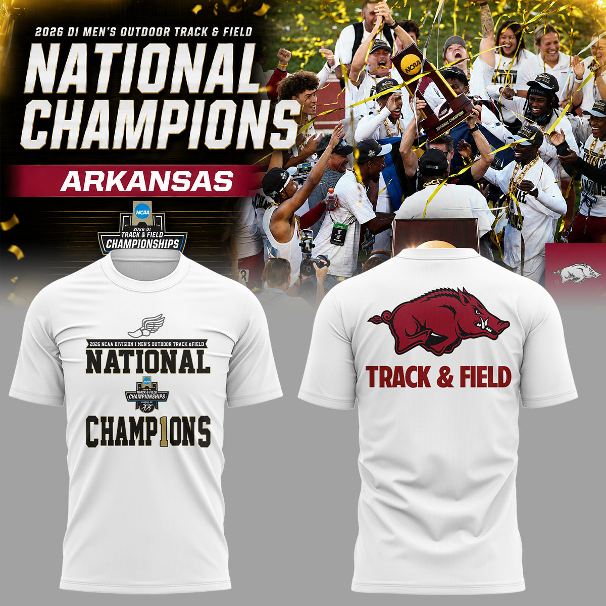 Razorbacks 2026 D1 Men’s Outdoor Track&Field National Champions Shirt