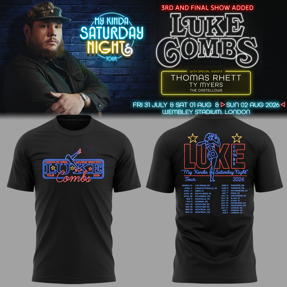 Limited Edition LC My Kinda Saturday Night Tour 2026 Tshirt