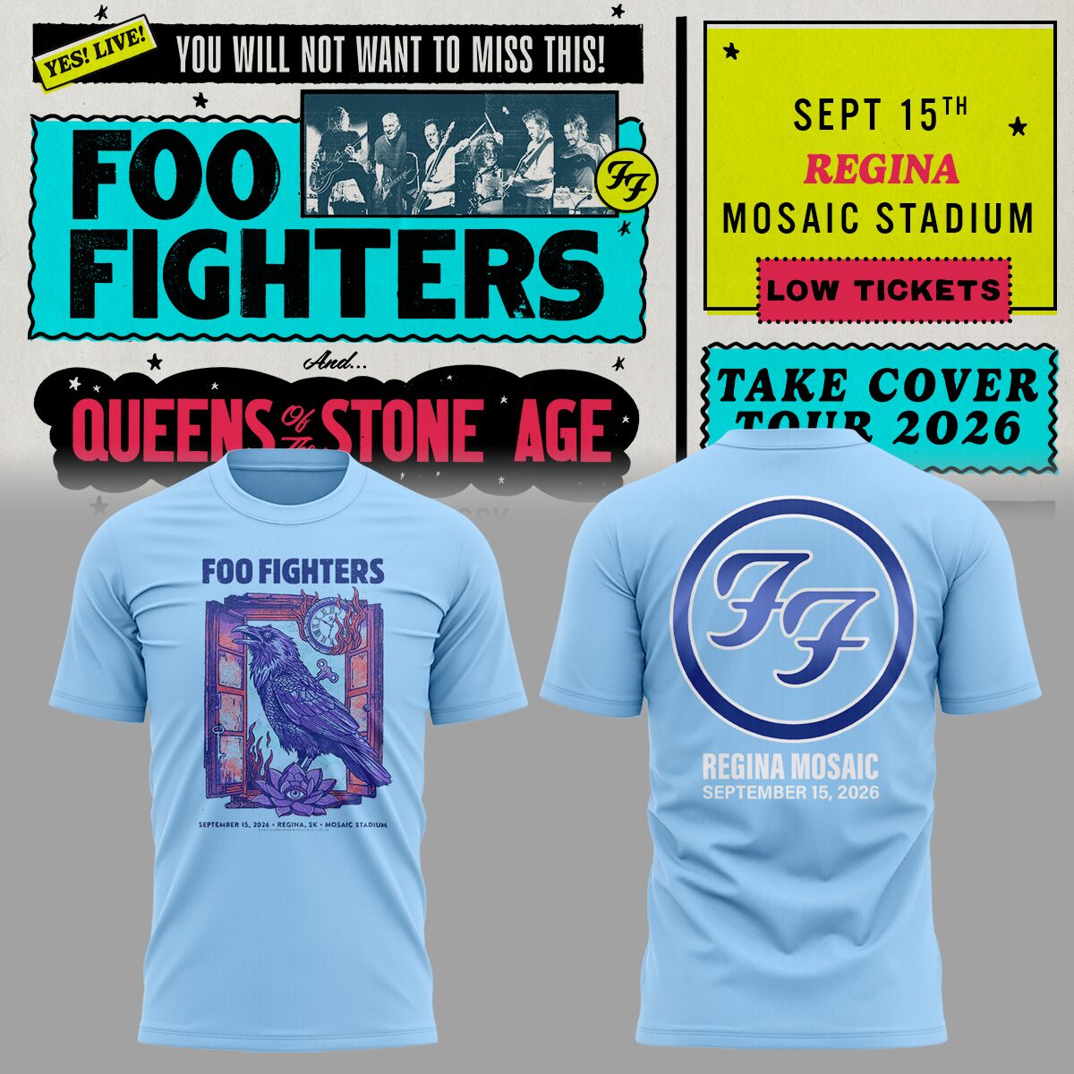 FF 🎸🎤 “Take Cover Tour 2026” at Mosaic Stadium,SK TShirt