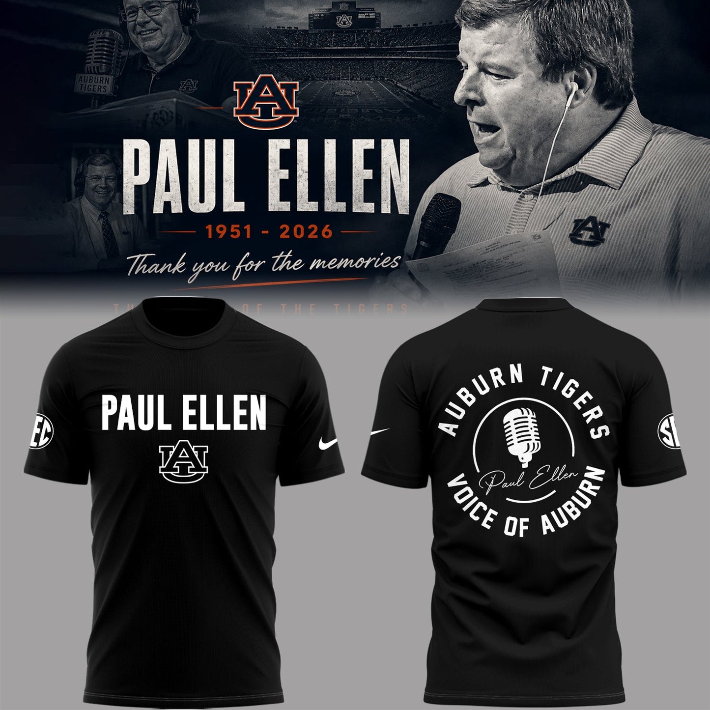 “Remembering Paul Ellen – The Voice of Auburn”🎙️🐅Shirt