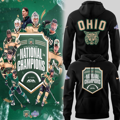Limited Edition Ohio Bobcat ACHA National Champions 2026🏆Hoodie