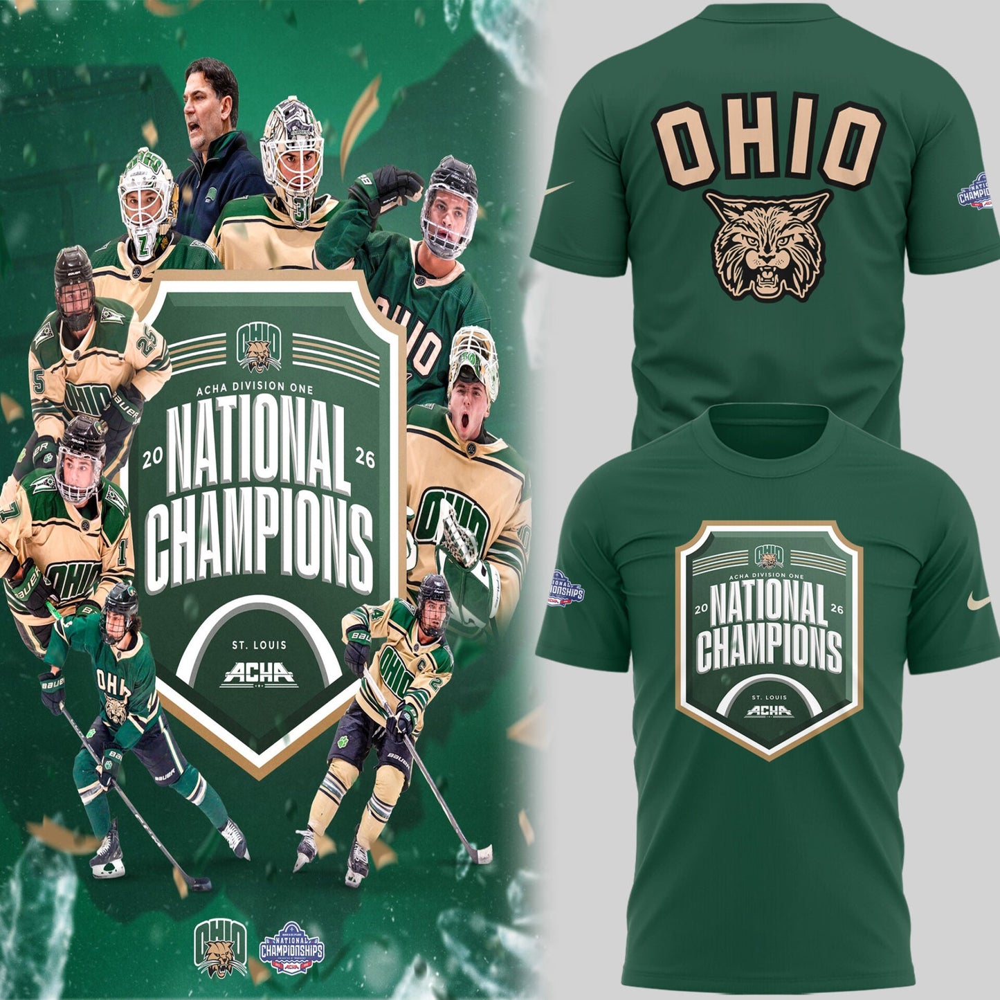Limited Edition Ohio Bobcat ACHA National Champions 2026🏆TShirt
