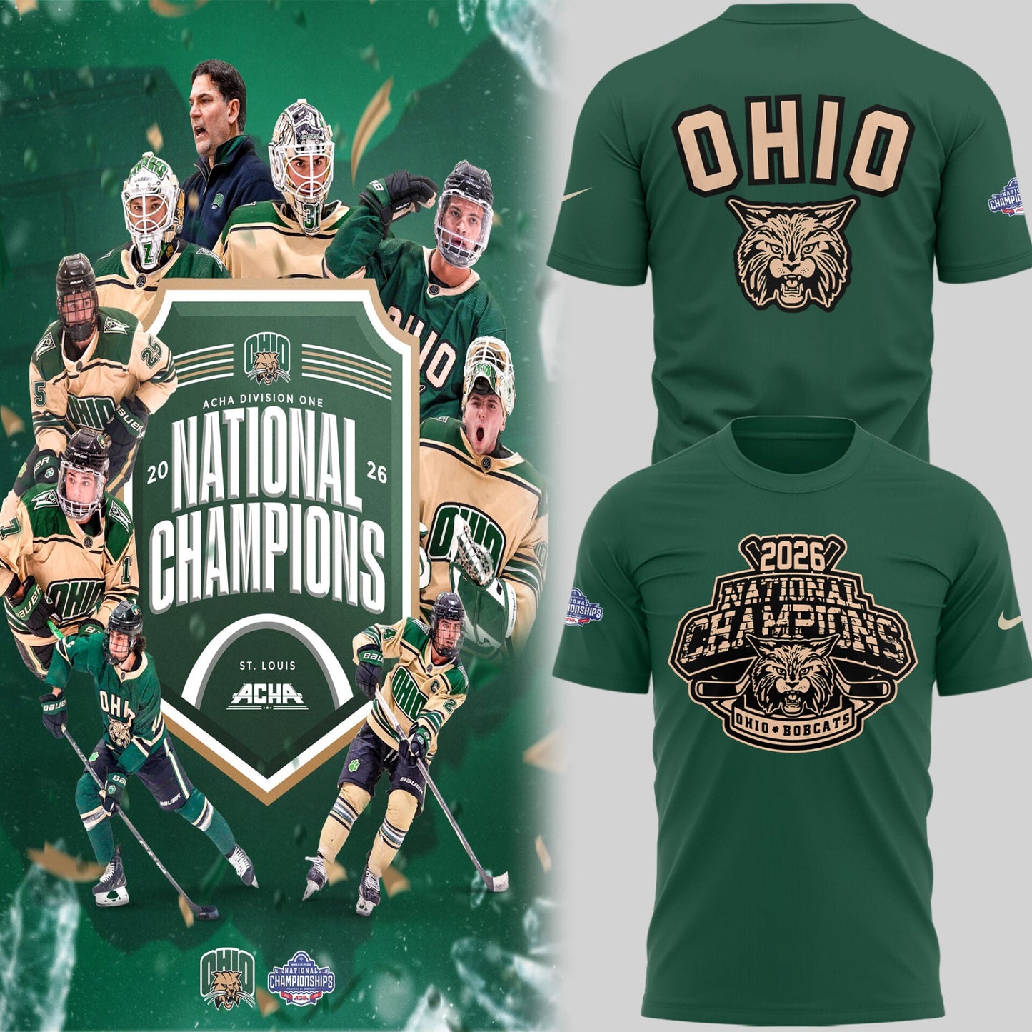 Limited Edition Ohio Bobcat ACHA National Champions 2026🏆TShirt